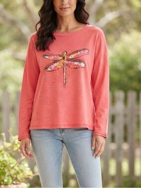 ESCAPE by Habitat Dragonfly Coral Pullover Top Size Small
